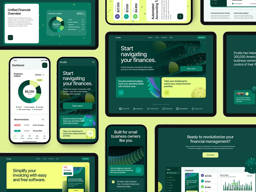 BizOps finance platform screens